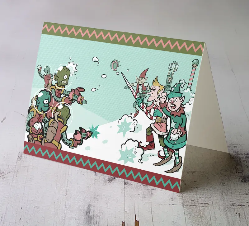 Elves Vs. Martians Humor Greeting Card 1